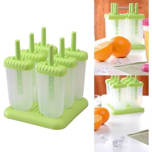 6pcs/set DIY Ice Lolly Cream Molds Ice Tray Rectangle Shaped Ice Cream Pops Molds Tray Stick Ice Cream Makers Mould
