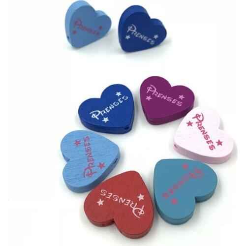 DIY 80PCS Wooden Heart Shape 'PRENSES' Wood Beads DIY Necklace Make Accessories 21mm