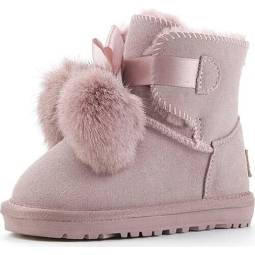 Winter Kids Girls Fur Ball Warm Snow Boots Fashion Casual Girl Solid Nonslip Bow Shoes Children Thicken Warmer Boot NBB0170