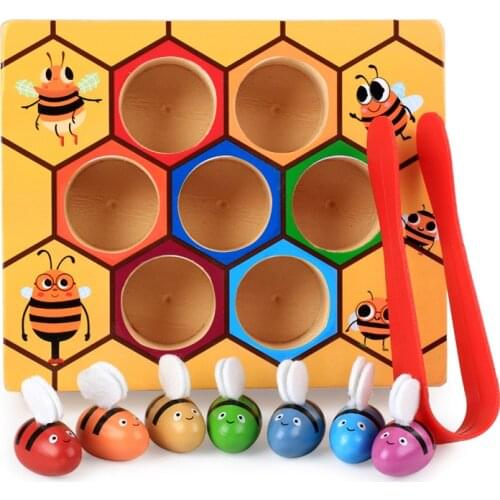 Wooden Beehive Leaning Educatinal Toys Montessori Hardworking Bee Hive Interactive Games for Children Clip Funny Toys