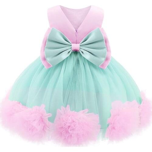 Princess Kid Baby Dress For Girls Lace Wedding Formal Pageant Party Bridesmaid Dress Bow 1st Birthday Baptism Dresses Children