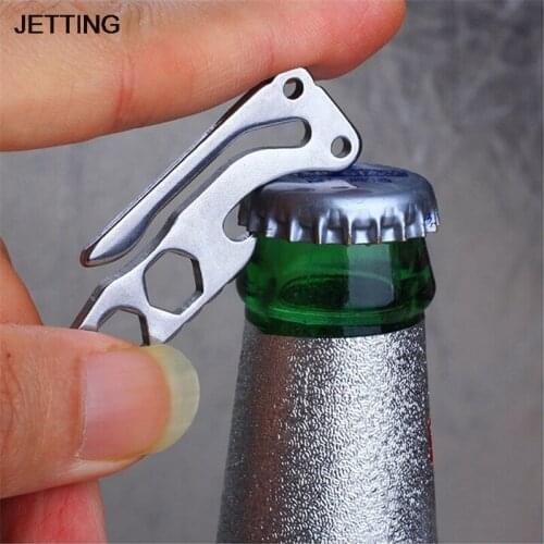 EDC Bottle Opener Keychain Gadget Multi-function Outdoor Pocket Tool Pry Bar Hex Key Wrench Stainless Steel car styling
