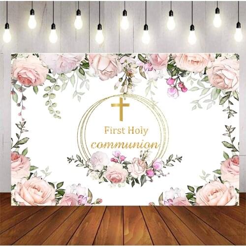 Flower First Holy Communion Baptism Backdrops for Photoshoot Photo Background Baby Shower Photography Kids Picture Party Event