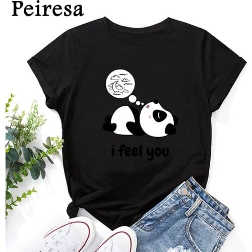 Summer Women TShirt sleep panda Print Women T-Shirt 100%Cotton Women Shirts O Neck Short Sleeve Tees cute animal T Shirt