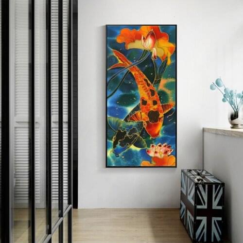 Chinese koi 5D Diy Diamond Painting Fish Diamond Embroidery Art Full Animal Mosaic Cross Stitch needlework Home DecorZP-698
