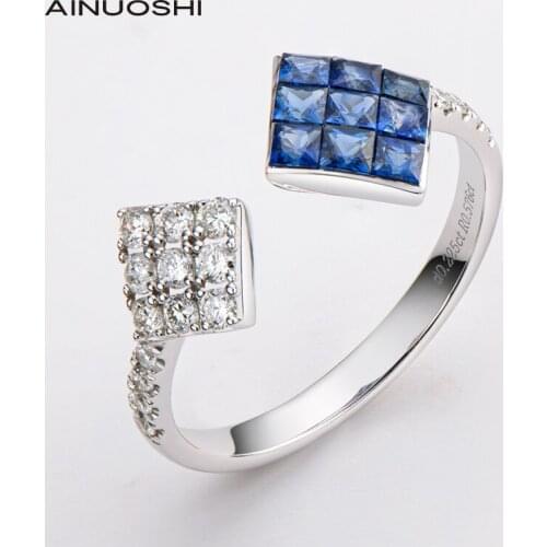 AINUOSHI 18K White Gold 0.576ct Natural Sapphire 0.225ct Diamond Engagement for Uniquely Designed Wedding Women Ring Jewelry