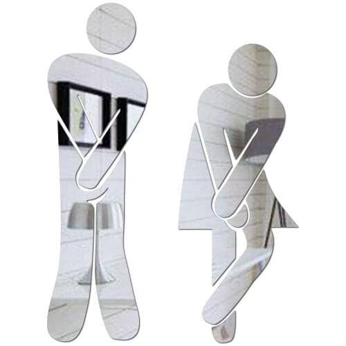 Creative mirror toilet door stickers acrylic wall stickers home decoration for WC wall decor bathroom men and women toilet sign