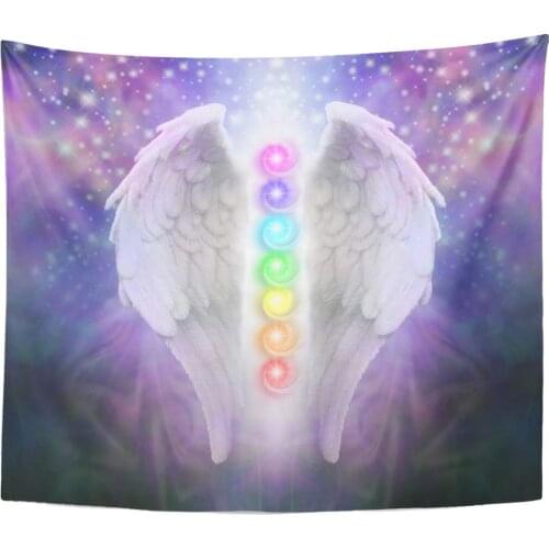 Angel Wings Chakras Darkness and Light Pair The Seven Between with Dark Blue Black Purple Home Decor Tapestry Wall Hanging