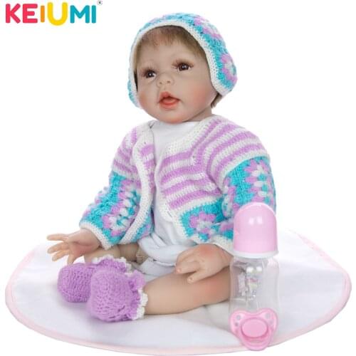 KEIUMI 22 Inch 55 cm Reborn Doll With Soft Silicone Vinyl Girl Toy Lifelike Reborn Baby Doll Cloth Body For Kid Christmas Gift