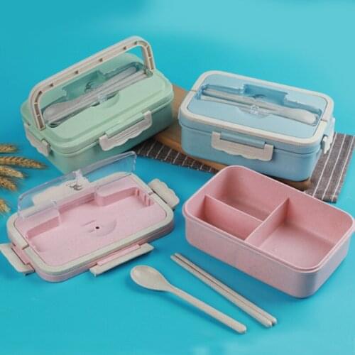 Microwave Wheat Straw Lunch Box for Kids With Spoon Healthy Material Bento Boxes Microwave Dinnerware Food Container Lunchbox