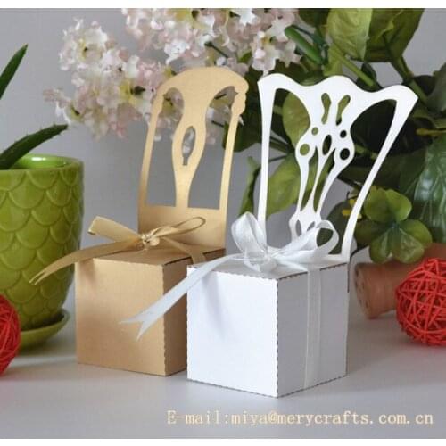 Laser cut wedding favor boxes chairs,hot sale white chair candy box from china supplier