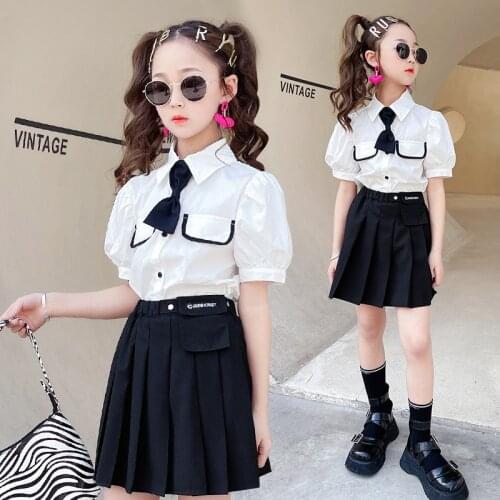 Summer Girls Japanese Uniform Suit 2021 New Children Clothing College Style Two Piece Set Blouse + Skirts 14 Years Old Teenager