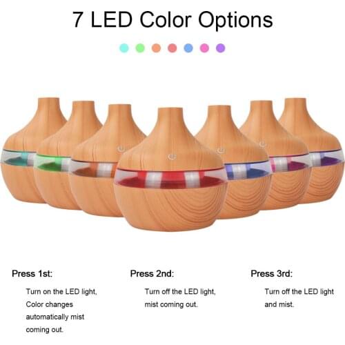KIMRIG 300ML Mini USB Air Humidifier Electric Aroma Diffuser Mist Wood Grain Oil Aromatherapy 7 LED Light For Car Home Office