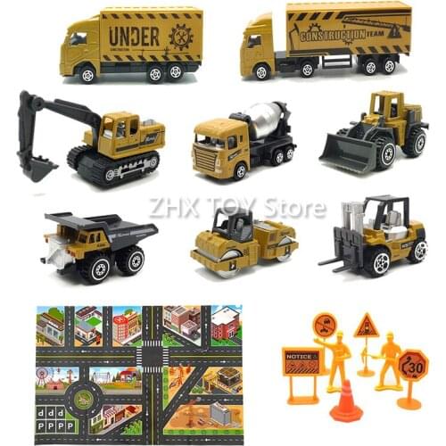 8pcs Engineering Vehicle Model Cars Suit Tractor Tanker Truck Excavator Construction Toys For Boys Birthday Gifts