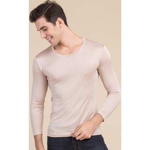 Mens 50% Silk 50% Viscose Base layer Crew Neck Thermal Top Long Sleeve T-Shirt L XL 2XL HY003-1