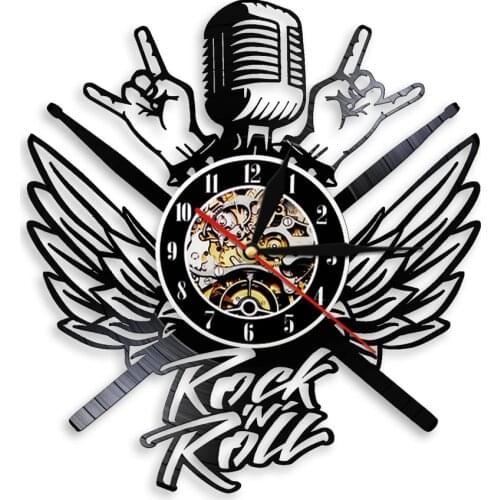 1 Piece Microphone Rock N Roll Modern Vinyl Record Wall Clock Music Attitude Band Studio Singer Gifts Room Decor Wall Art Clock