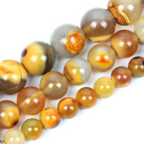 Natural Stone Yellow Hair Crystal Onyx Agates Smooth Round Beads Charms Beads For Jewelry Making DIY 15' Strand 4/6/8/10/12MM