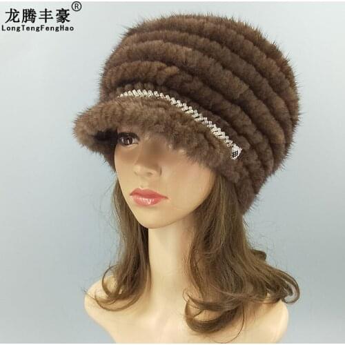 New Style Ladies Winter Knitted Mink Fur Hat, Stretchy Hand-Woven Warm And Leisure Thickened Cap