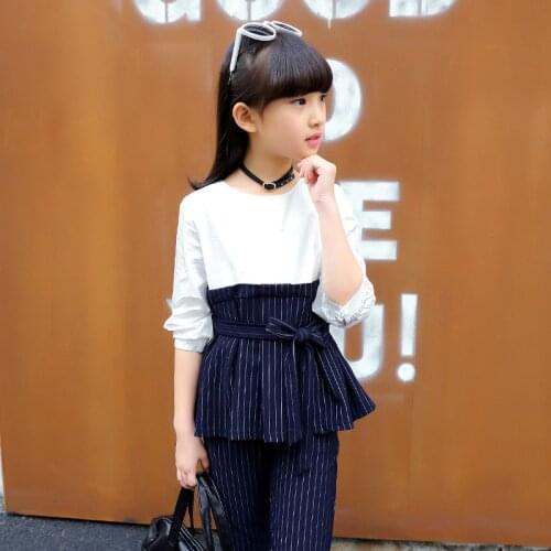 2020 Girl Spring New Striped Set Girls cotton shirt pants two-piece Girl Fashion Stitching Stripe Set Girl stripe suit
