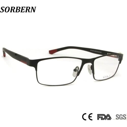 SORBERN Glasses Alloy Metal Full Rim Eyeglasses Men Business Rectangle Prescription Acetate Optical Frames Male Nerd Eyewear