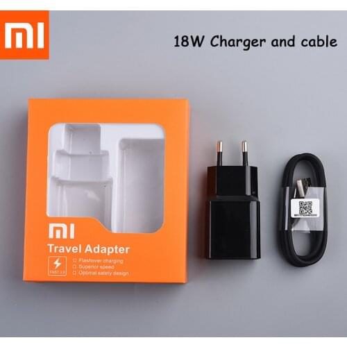 Original Xiaomi 18W Fast Charger QC.3.0 Power Adapter Type C Data Sync Cable For MIUI 6 8 A3 Lite 9se CC9 Redmi Note 9s 9 8 Pro