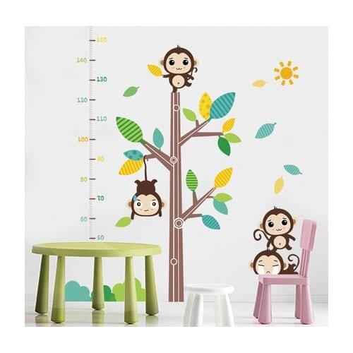 DIY Cartoon Animal Height Chart Wall Sticker Monkey Kids Room Nursery Wall Decals Height ruler Adhesive Poster Wallpaper