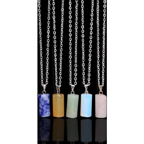 New Design Pink Natural Stone Crystal Pendant Necklace Cylinder Shape Longos Colar For Women Charm Jewelry Wholesale