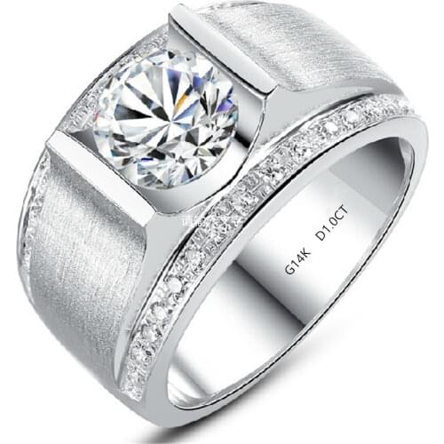 Nice-looking 1Ct Solid 14K 585 White Gold Magnificent Real Moissanite Mens Wedding Ring Authentic Sterling Gold Male Jewelry