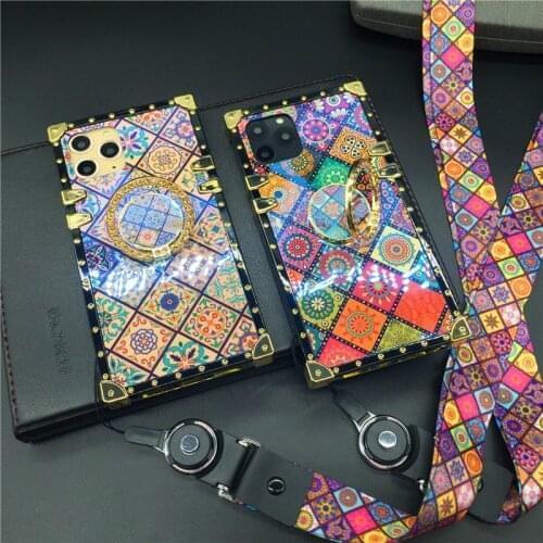 Luxury Glitter Laser Flower Grid Phone Cover Cases Smooth Vintage Square Case for LG Stylo 7 6 4 Stylo7 Stylo5 K51 K61 Stylo 5