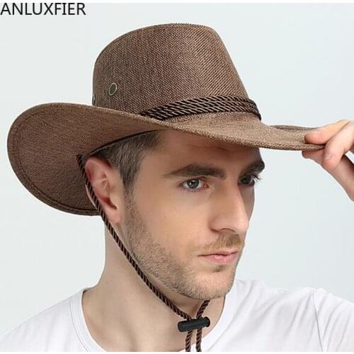 H7268 Western Cowboy Hat Man Summer Sunshade Fishing Cap Male Sun Protection Anti-ultraviolet Breathable Climbing Outdoor Hats