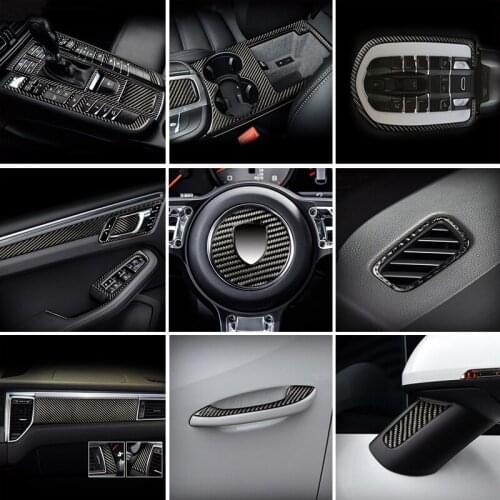Carbon Fiber For Porsche Macan Car Interior Gearshift Air Conditioning CD Panel Door Armrest Cover Trim Stickers Accessories