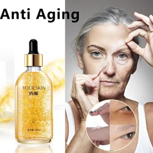 100ML 24K Gold Tense Moisture Essence Pure Hyaluronic Moisturizer Gold Essence Remove Shrink Acid Pores Serum Anti-wrinkle