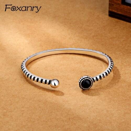 Foxanry 925 Sterling Silver Vintage Weave Cuff Bangles & Bracelet Party Charms Jewelry Gifts for Women Size 55mm Adjustable
