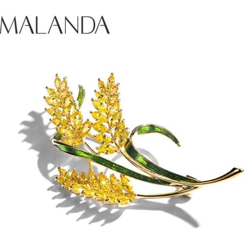 Malanda Brand Yellow Zircon Broochs Flower Shape Gold Color Grain Brooches For Women New Fashion Wedding Jewelry Christmas Gift