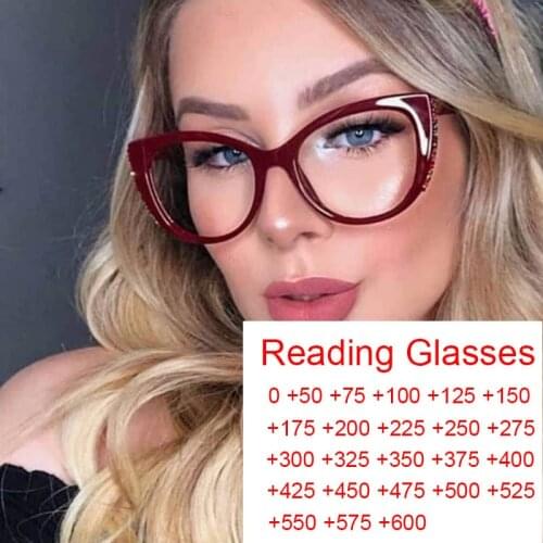 Red Cat Eye Prescription Reading Glasses Womens Spectacle Frames Clear Lens Fashion Computer Anti Blue Light Glasses Corrective