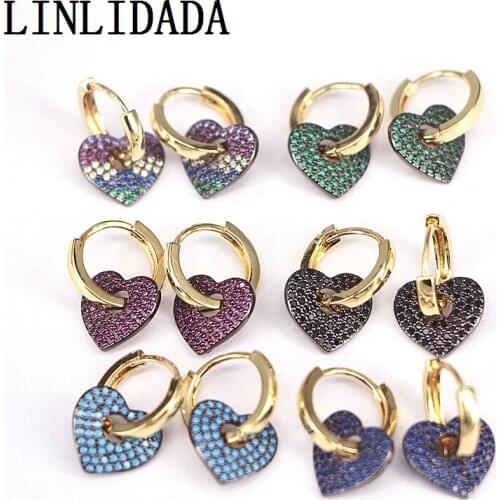 5Pairs Female Jewelry Micro Pave Cubic Zirconia Gold Color hoop Earrings Heart Earrings For Women Girls