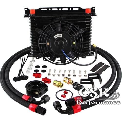 15 Row AN10 Trust 262MM Oil Cooler Kit Filter Adaptor Kit+7" Electric Fan Kit