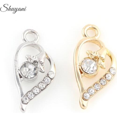 22*10mm DIY Crystal Heart Charms Rhinestone Love Heart Pendant Fit for Necklace Bracelet Making Jewelry Findings