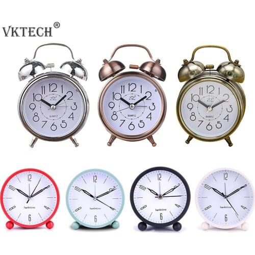 4 inch Round Desktop Clock Silent Mute Luminous Digital Alarm Clock with Night Light Metal Table Clock Home Bedroom Decor