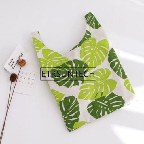 50pcs Green Leaves Canvas Foldable Recycle Shopping Bag Eco Reusable Tote Bag Monstera Grocery Storage Pouch
