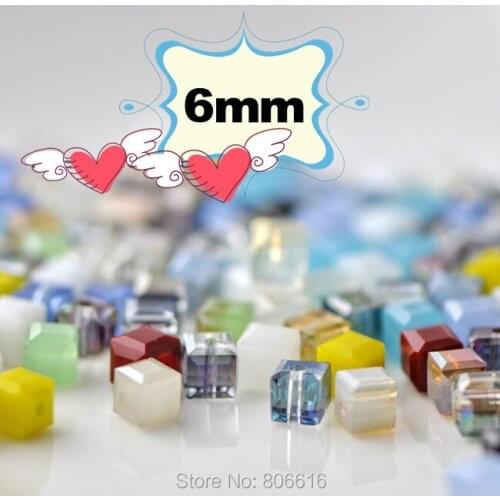 6*6MM 180Pcs Mixed 6 Colors Square Pressed Glass Crystal Loose Bead Jewelry Beads