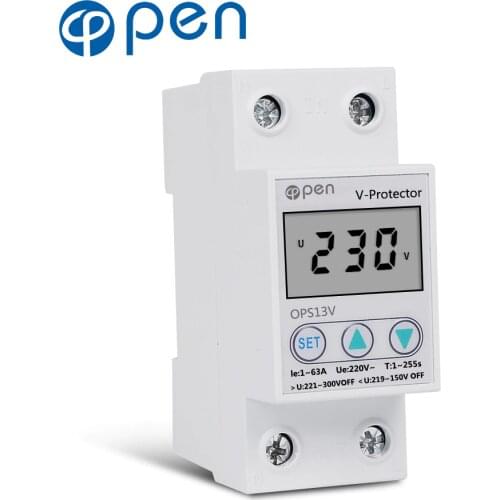 63A 220V Digital Adjustable Over Voltage Current and Under Voltage Protective Device Protector