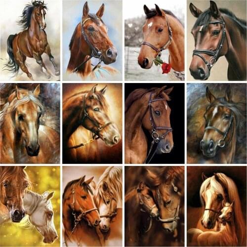 Huacan 5D DIY Diamond Painting Cross Stitch Horse Mosaic Diamond Beads Embroidery Full Square Animal Paintings For Interior