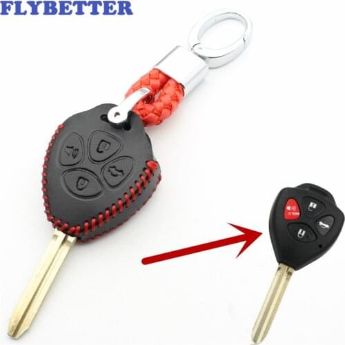 FLYBETTER Genuine Leather KeyChain 4Button Remote Key Case Cover For Toyota Camry/Avalon/Corolla/Matrix/Yaris Car Styling L232