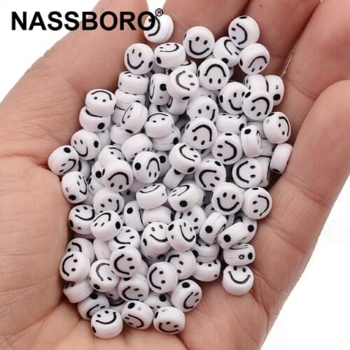 100pcs/lot 4x7mm Smiley Acrylic Beads For Jewelry Making White Loose Spacer Beads Handmade DIY Bracelet Earrings Necklace