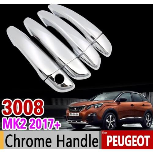 For Peugeot 3008 2017 2018 Luxurious Chrome Handle Cover Trim Set MK2 2nd Gen Never Rust Car Accessories Stickers Car Styling