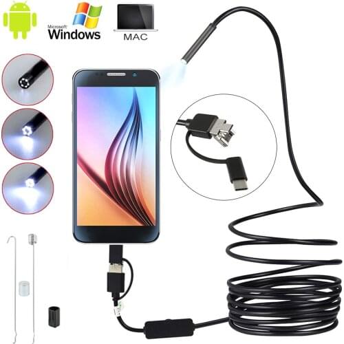 3 In 1 Mini Endoscope Camera IP67 Waterproof 5.5mm 1-10M USB Endoscope Borescope Inspection Camera with 6 LEDs for Android PC