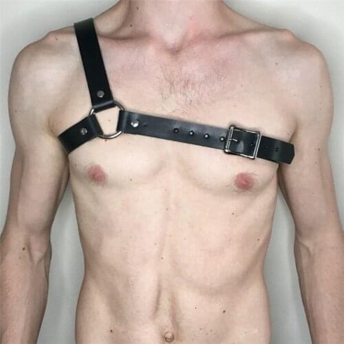 Male Lingerie Leather Harness Men Adjustable Fetish Body Cage Sexual Chest Gay Harness Buckle Belt Rave Costumes for Adult Sex