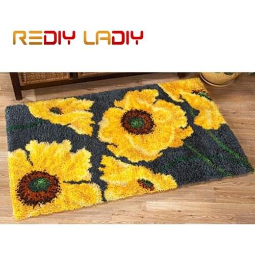 Latch Hook Rug Crochet Floor Mat Yellow Poppies Tapestry Kits Acrylic Yarn Printed Canvas Cushion DIY Carpet Rug Arts & Crafts