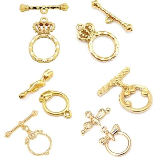 4 Sets 24K Gold Color Plated Brass Crown Bracelet O Toggle Clasps Diy Jewelry Findings Bracelet Accessories Wholesale